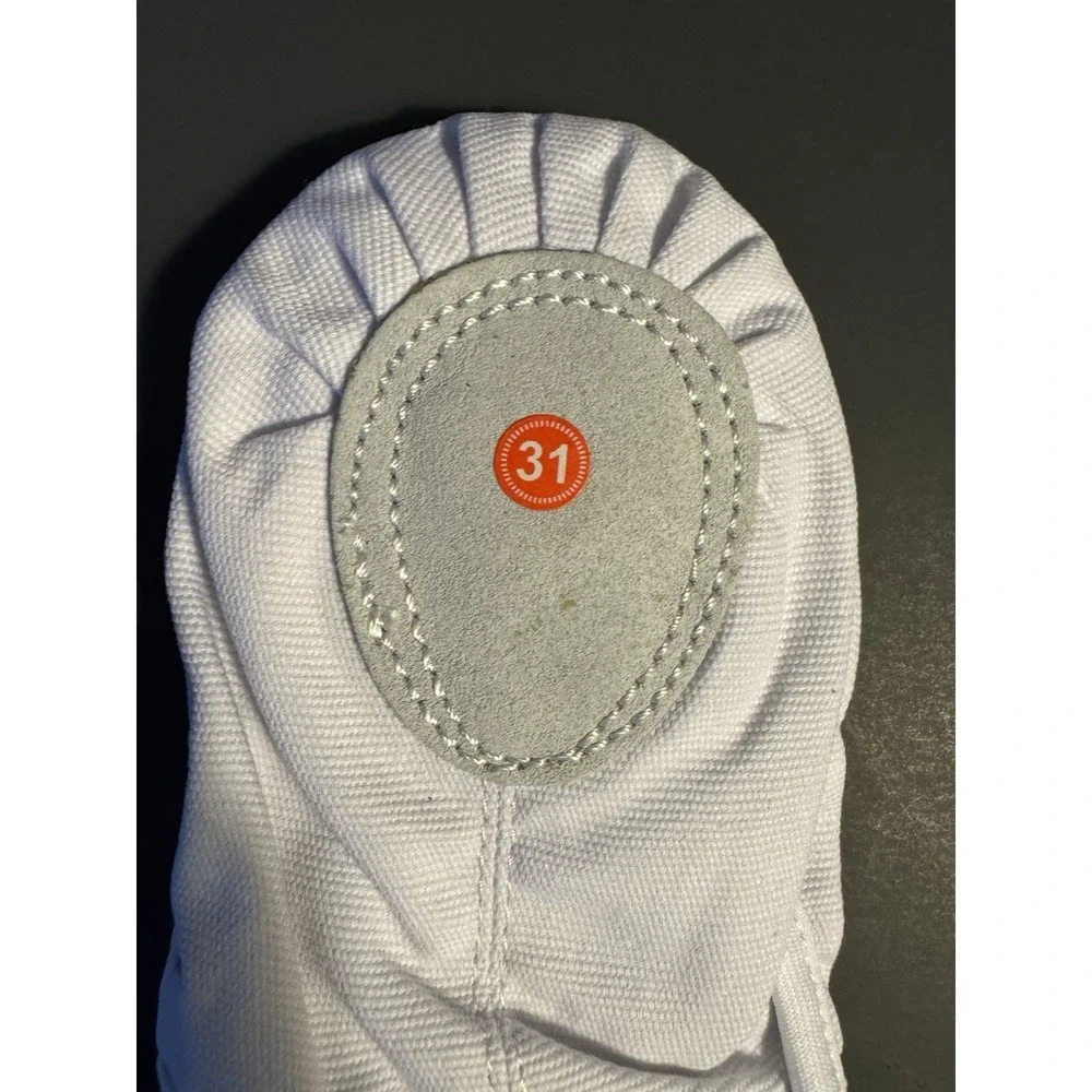 Girls White Ballet Slippers Canvas Dance Shoes Child 13M New Minor Stains